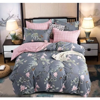 Pościel Flanelowa 200x220 szara różowa FL644